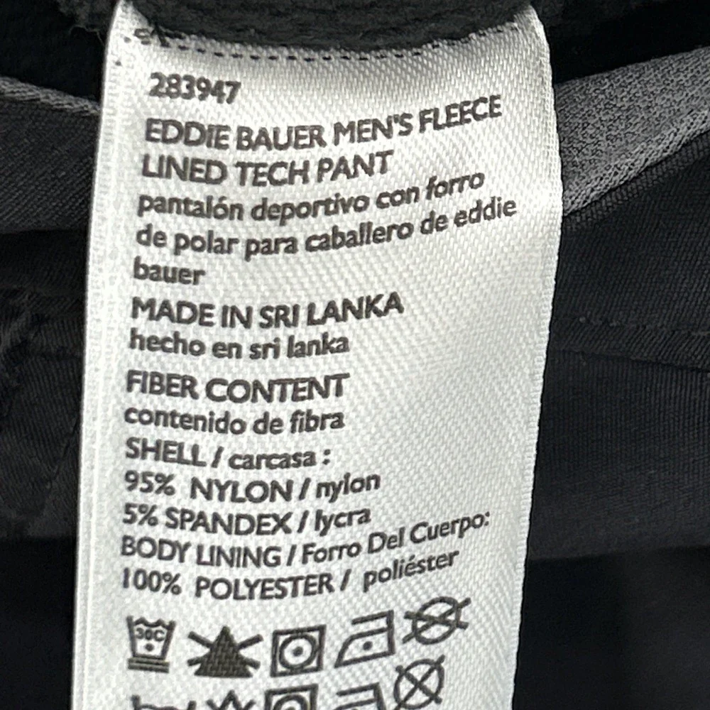 Eddie Bauer Fleece Lined Tech Pant Men's 40x31 Black Straight Side Zip Pocket